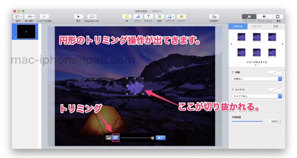 Macキーノートアプリで写真を図形で切り取るマスク 丸や星形なんでもok Mac Iphone Ipad